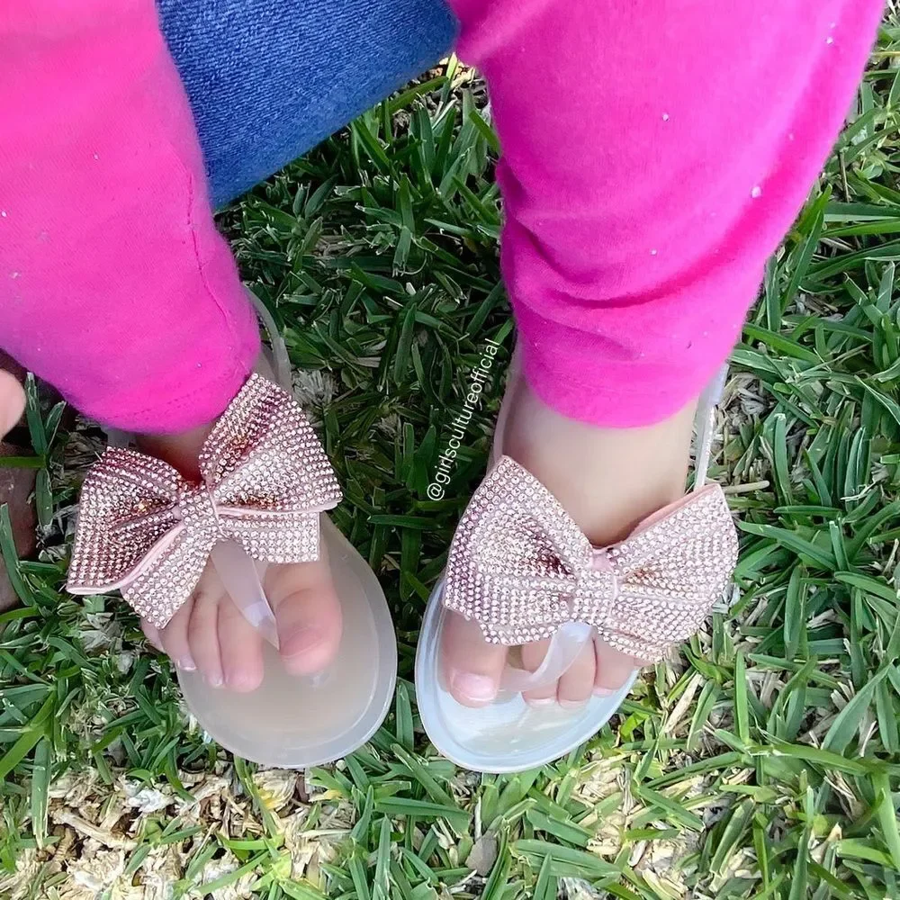 Rose gold Bling Bow Little Girl Sling Back Sandal